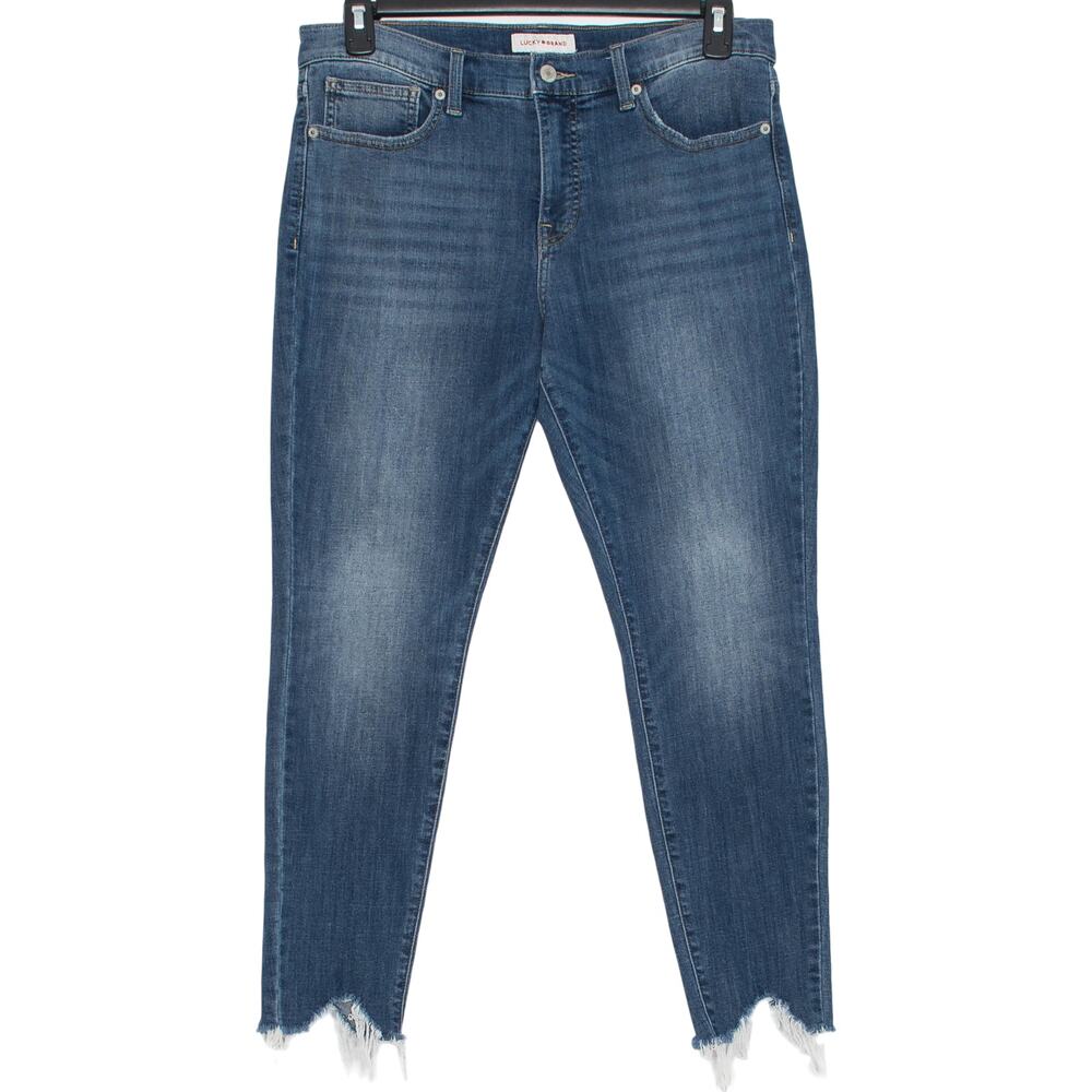Lucky Brand Jeans Ava Mid Rise Skinny Blue Raw Hem Ankle 14/32 Minimalist Casual